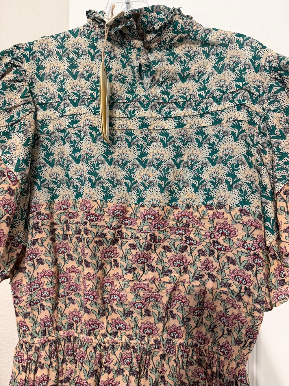 Anthropologie RARE Floral Print Blouse in Teal and Cream nwt small - Picture 5 of 6